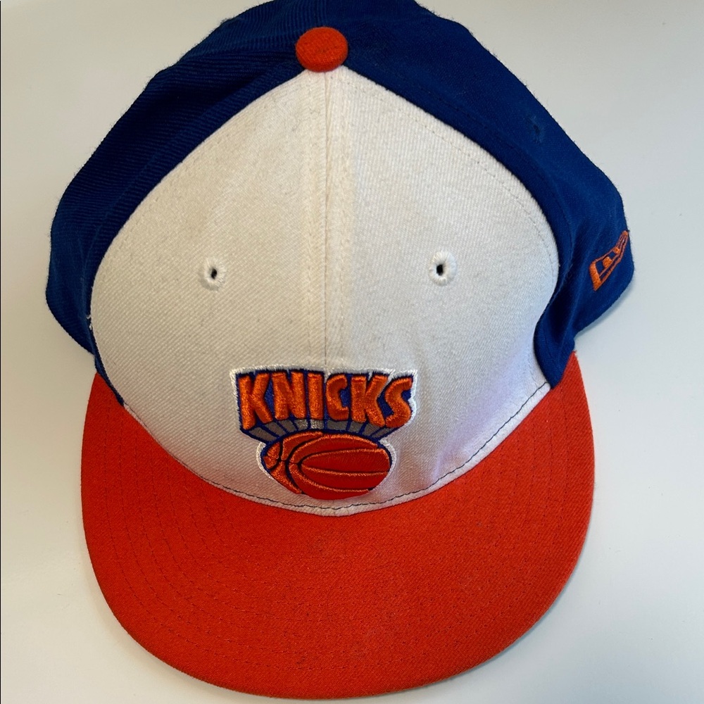 New Era Mens New York Knicks NBA Orange/Blue/White Flat Brim Adjustable Hat